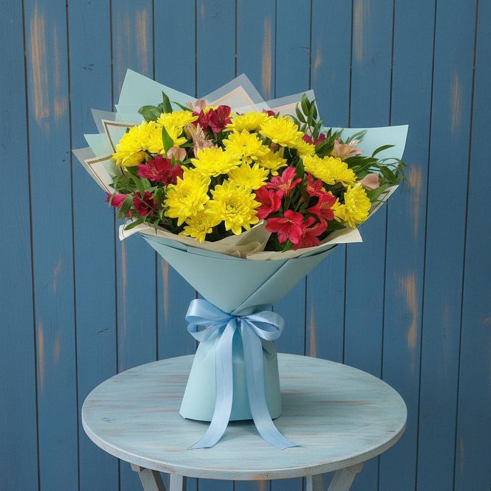 Букет цветов из: Альстромерии и Хризантемы в Новолуговом