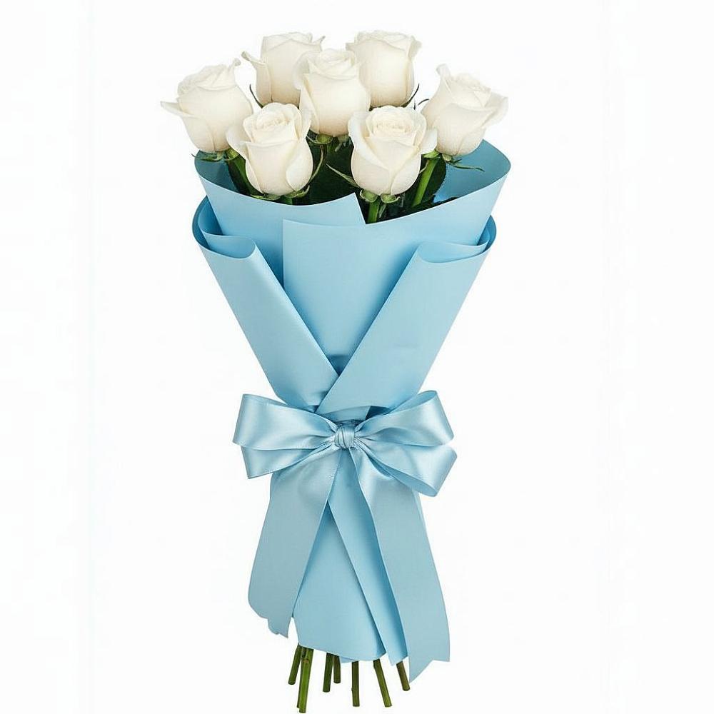 Букет 7 белых роз Проуд в Новолуговом