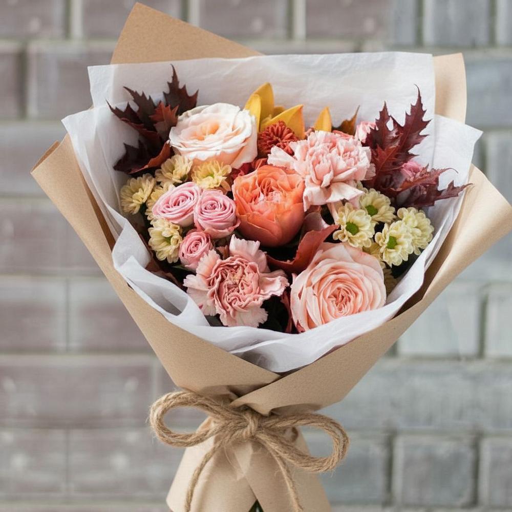 Букет цветов из: Гвоздики, Хризантемы и Розы в Новолуговом