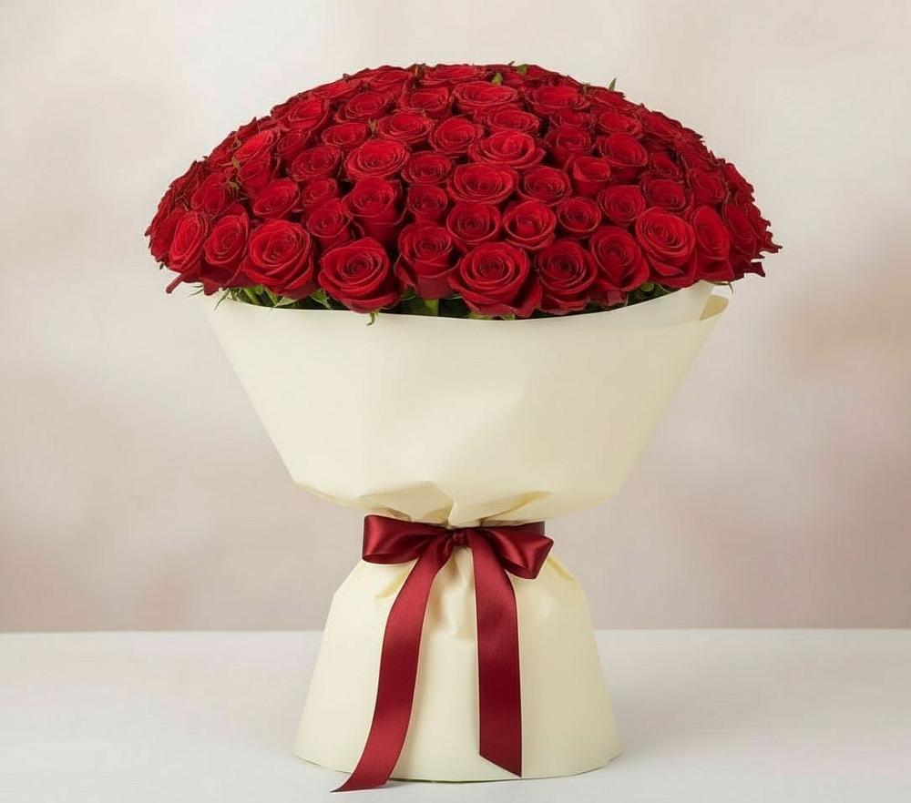 Букет 101 Красная роза Милано в Новолуговом