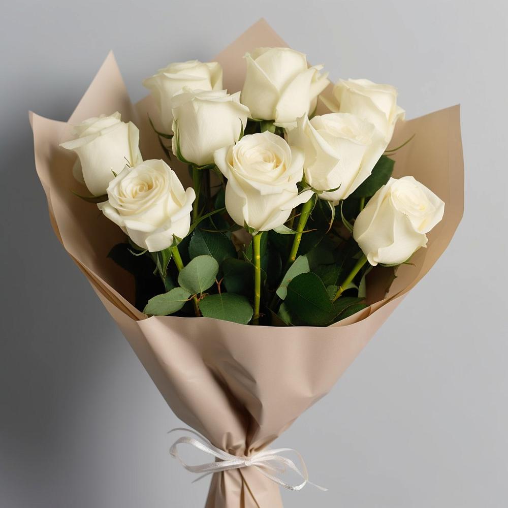 Букет 9 Белых роз Эдлесс Лав в Новолуговом