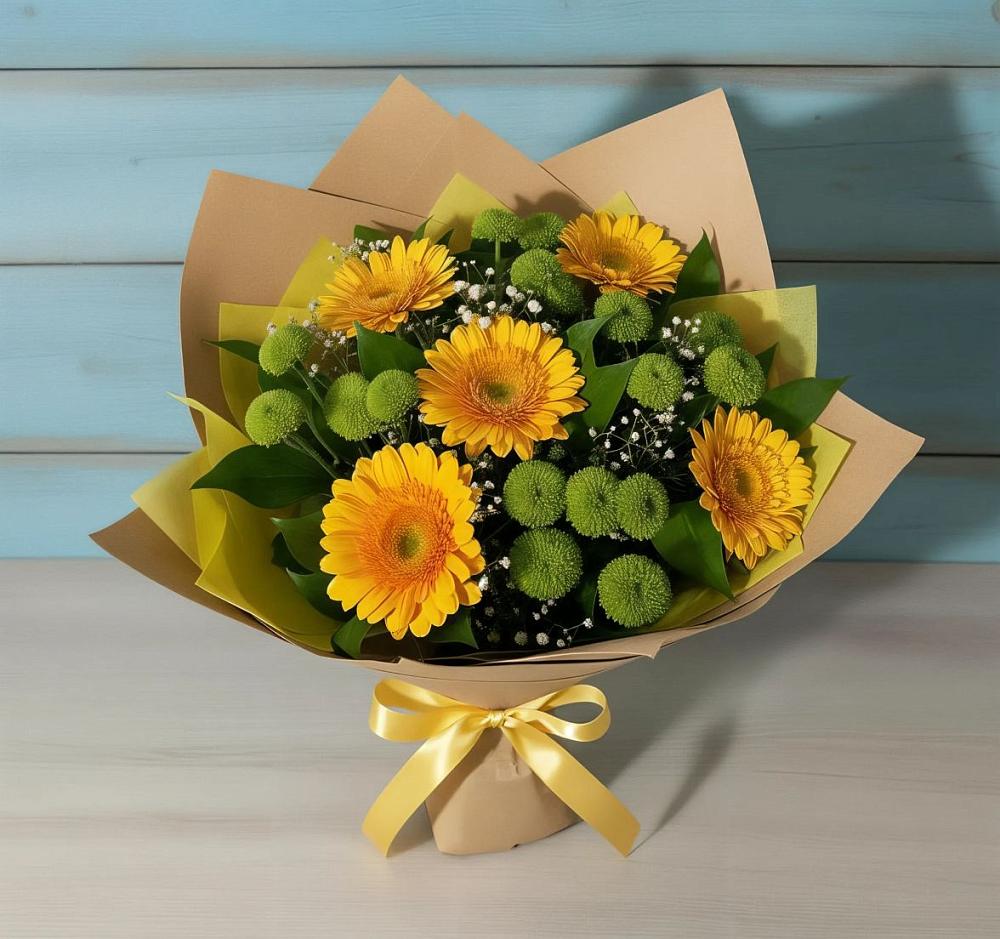 Букет цветов из: Герберы и Хризантемы в Новолуговом