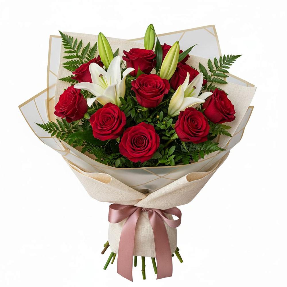 Букет цветов из: Лилии и Розы в Новолуговом