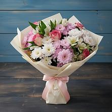 Букет цветов из:  Хризантемы, Альстромерии и Розы #REPLACE_PRED# Новолуговом