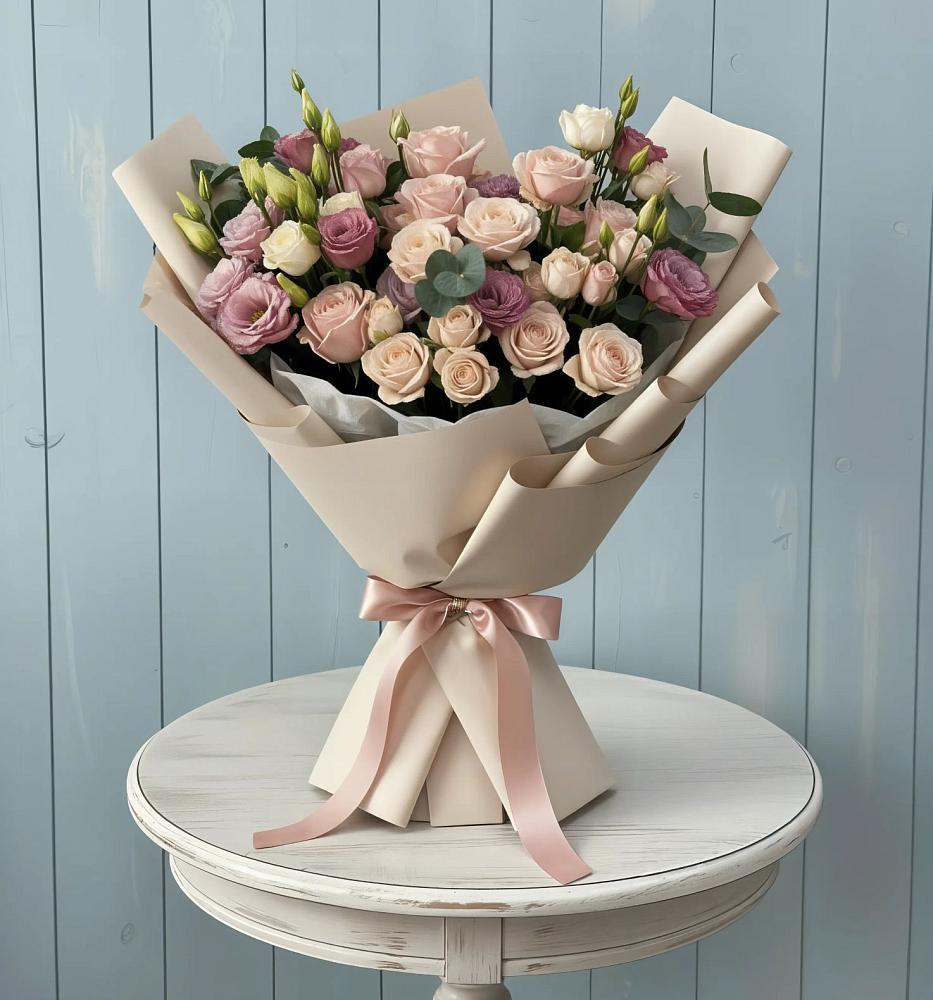 Букет цветов из: Розы и Лизиантусы в Новолуговом