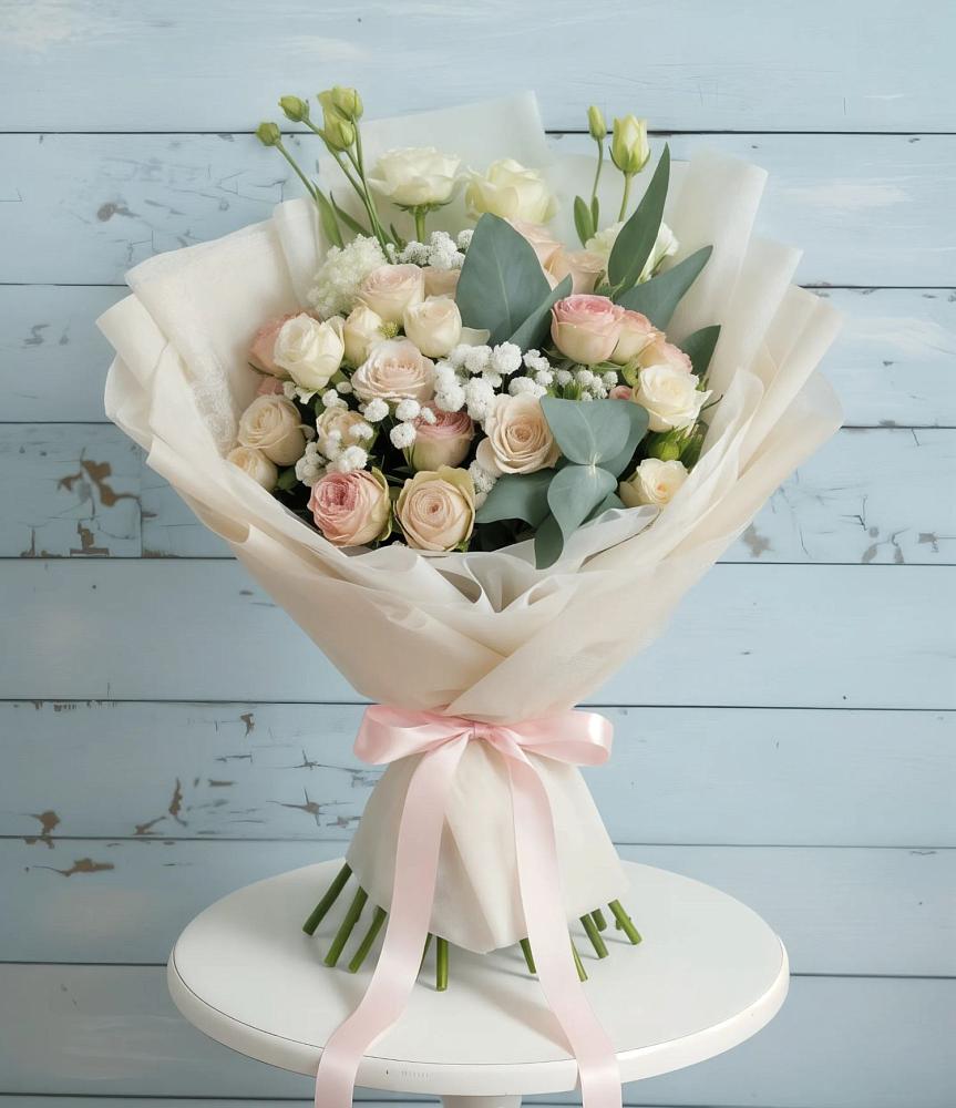 Букет цветов из: Розы и Лизиантусы в Новолуговом