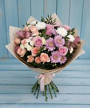 Букет цветов из:  Хризантемы, Розы и Альстромерии #REPLACE_PRED# Новолуговом