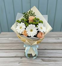 Букет цветов из:  Герберы, Розы и Хризантемы #REPLACE_PRED# Новолуговом
